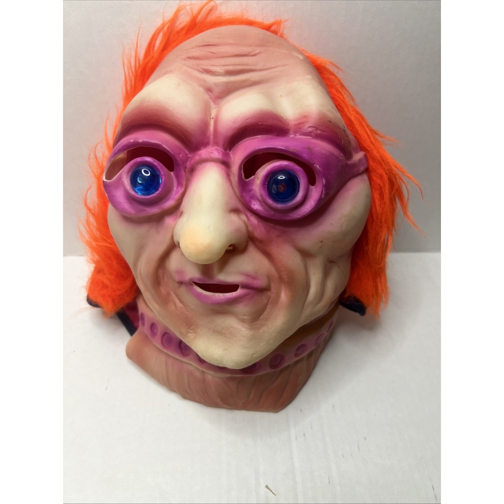 VINTAGE Halloween Alien Robot GHOUL MASK RED HAIR GREEN FACE ADULT 1970s
